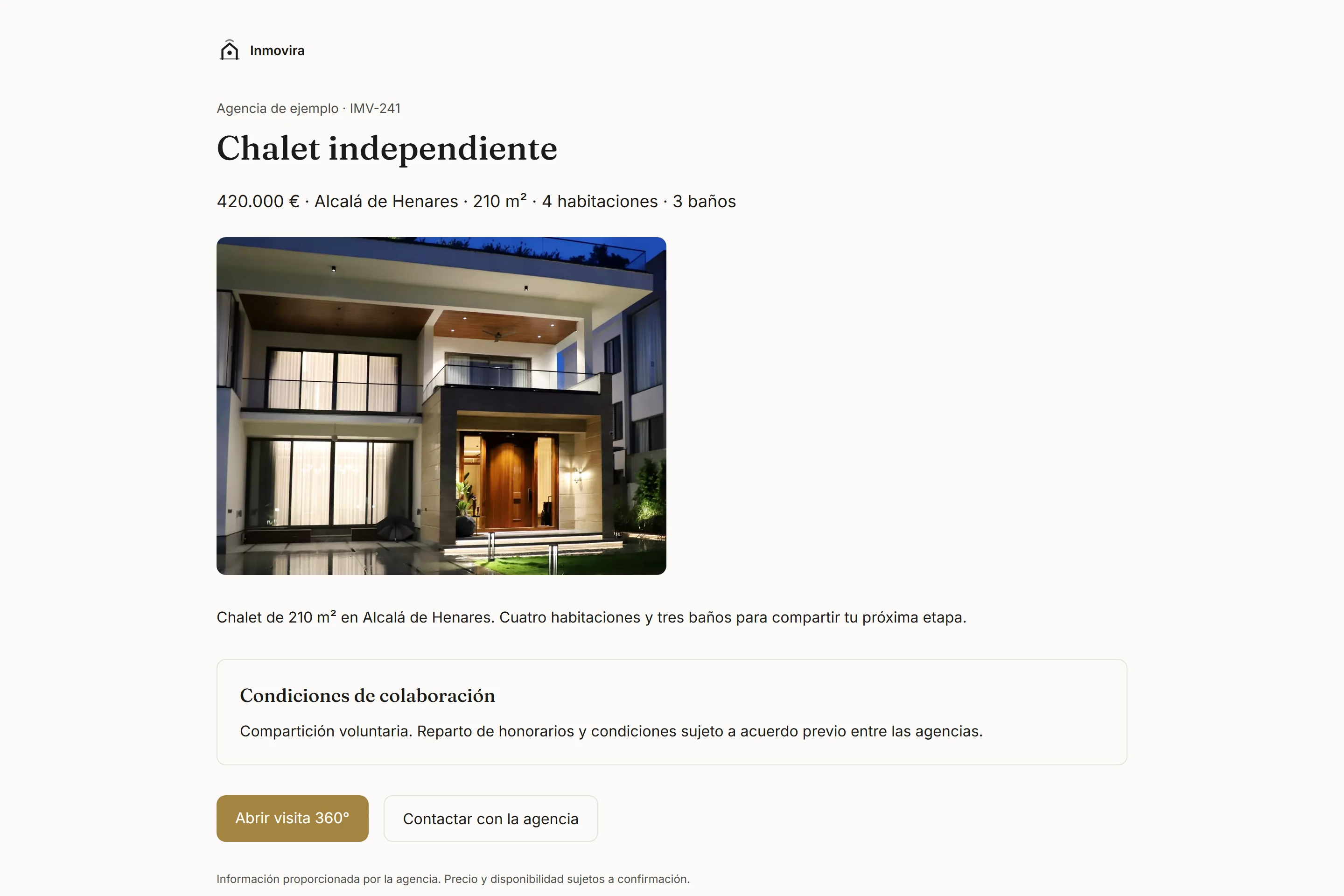 Pantalla de Colaboración de Inmovira con datos ficticios de demostración