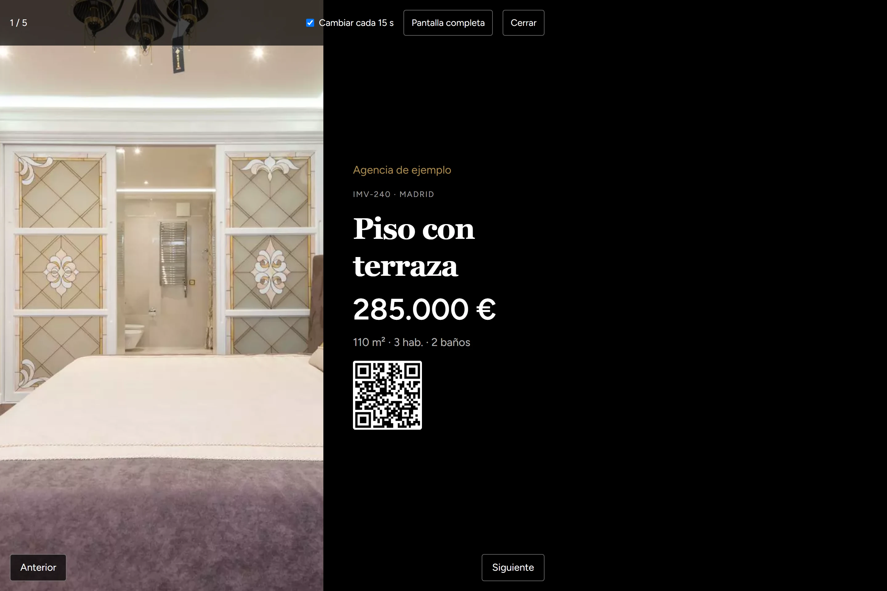 Pantalla de Escaparate virtual de Inmovira con datos ficticios de demostración